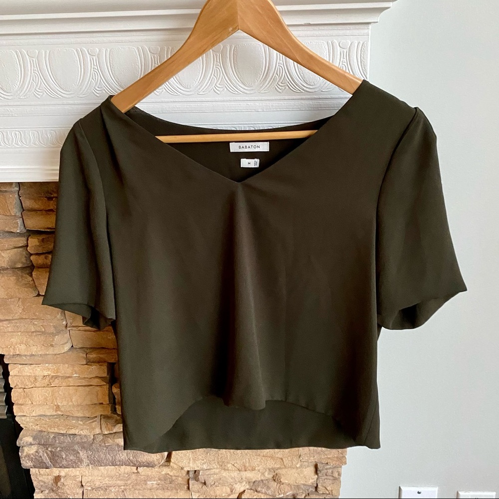 Aritzia Babaton Dark Green Cropped Blouse
